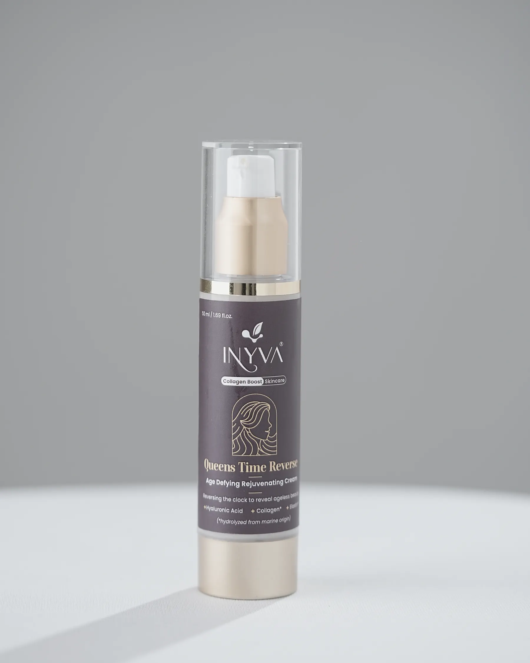 INYVA Queen's Time Reverse Age Defying Rejuvenating Cream in its airless pump bottle